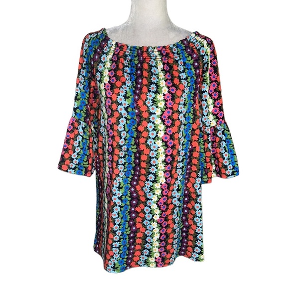 Trina Turk Daisy Floral Bell Sleeve Off the Shoulder Mini Swing Slip Dress - S - Picture 10 of 16